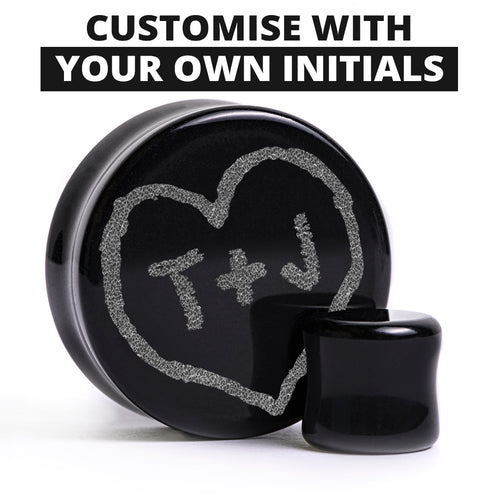 Initialen Plug / gauge einfügen - Schwarzes Glas | Doppelaufgeweitet mit flachem Gesicht