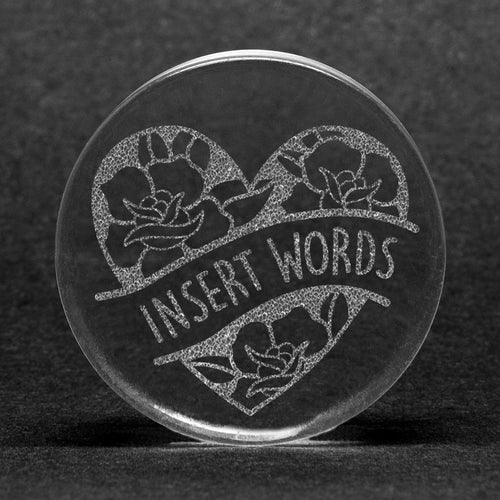 Heart Rose Insert Words Plug / Gauge - Clear Glass | Flat Faced Double Flare