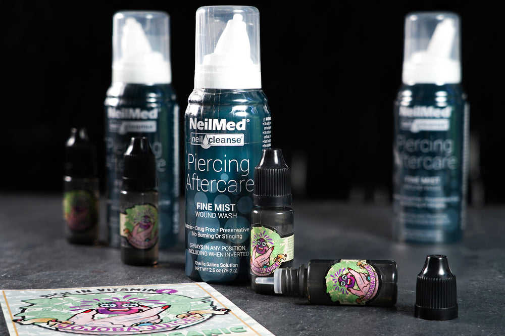 Nielmed piercing aftercare fine mist is recommended for stretching or piercing journeys.