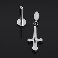 Labret clou, argent, pendentif épée avec pierre rouge, filetage interne, titane, calibre 1,2 mm