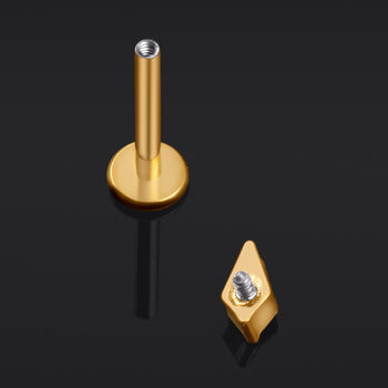 Gold Rhombus Cut Green CZ Stone Internally Threaded Titanium Labret Stud 1.2mm Gauge