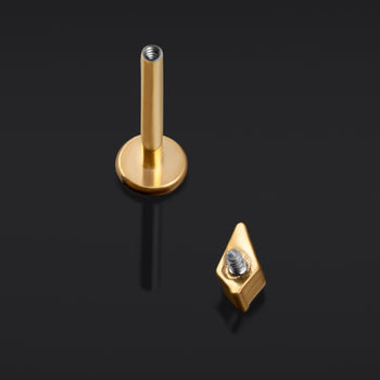 Gold Rhombus Cut Red CZ Stone Internally Threaded Titanium Labret Stud 1.2mm Gauge