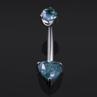 Belly Bar, Silver, Double Moss Agate Stone, Internal Thread, Hypoallergenic Titanium, 1.6mm Gauge