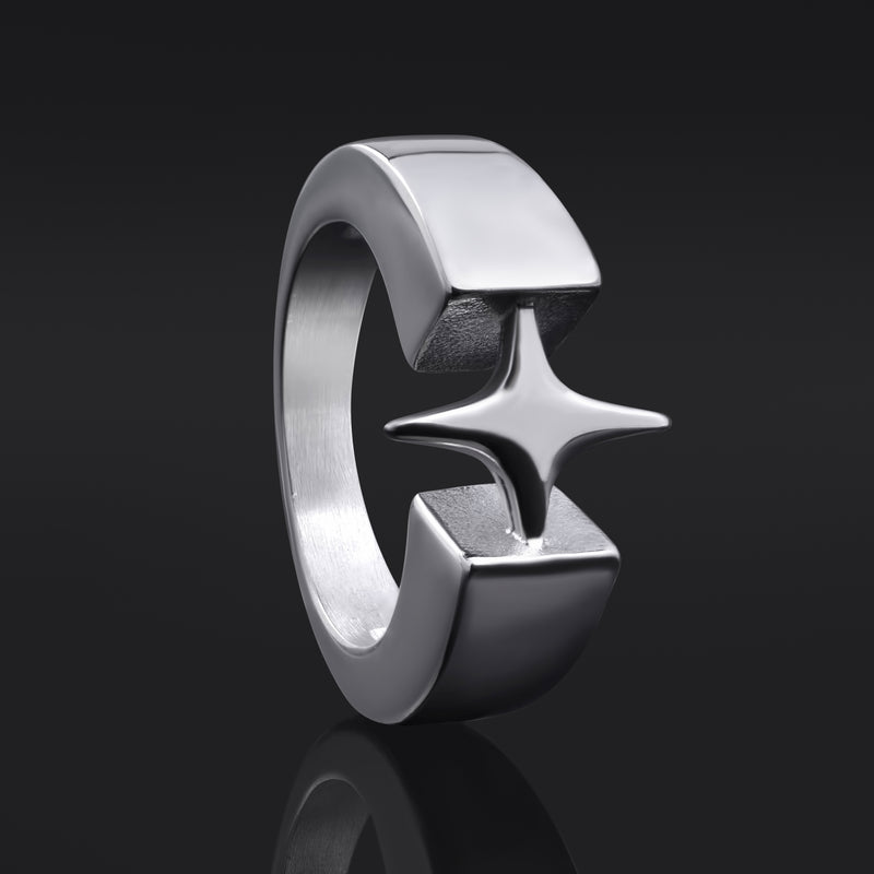 Bague étoile en acier argenté