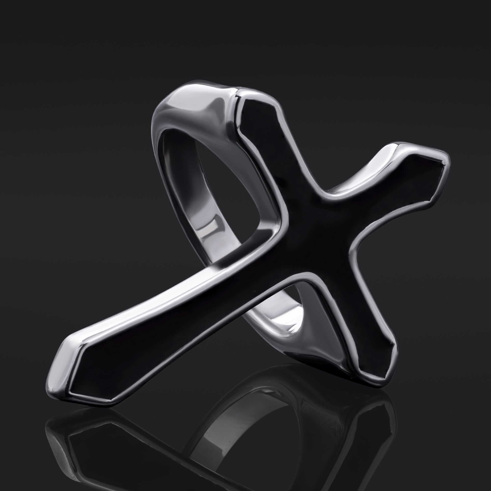 Black Steel Cross Ring