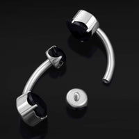 Barre de nombril, argentée, double pierre onyx noir, filetage interne, titane, calibre 1,6 mm