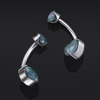 Belly Bar, Silver, Double Moss Agate Stone, Internal Thread, Hypoallergenic Titanium, 1.6mm Gauge