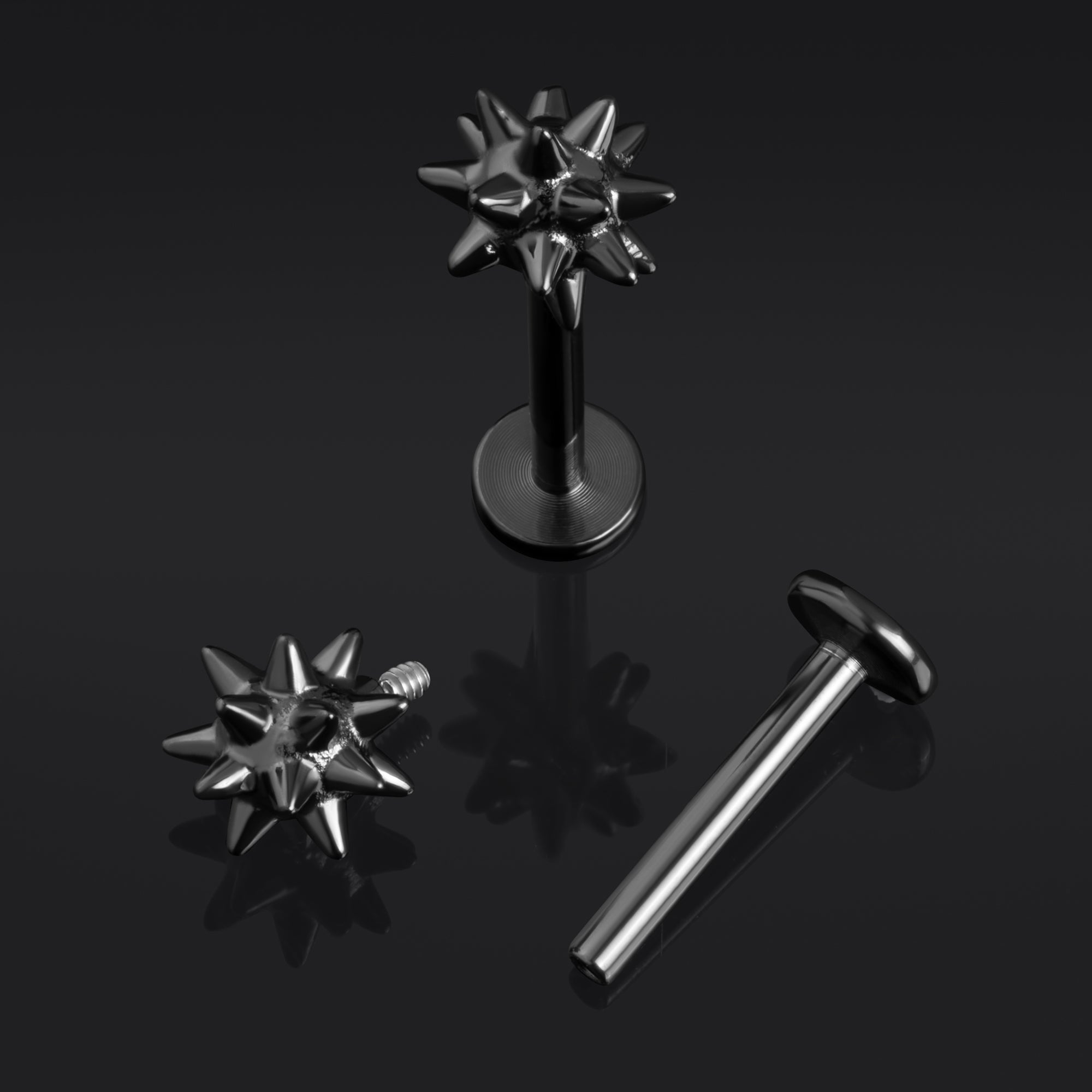 Black, Spiked Ball, Internally Threaded, Labret Stud, ASTM F136 Titanium