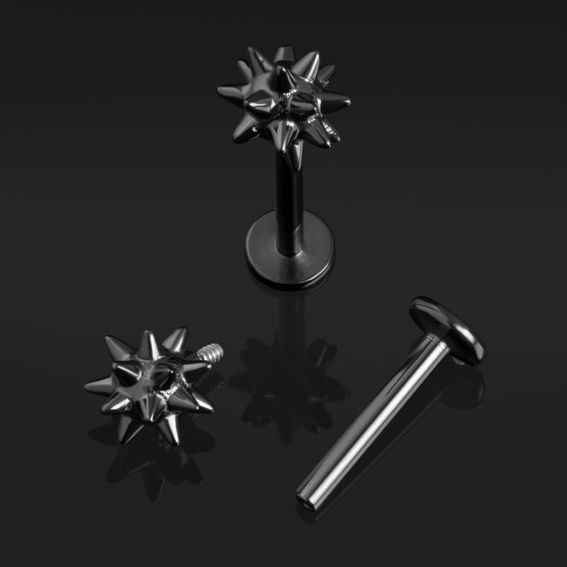 Boule noire à pointes, filetage interne, tige de labret, titane ASTM F136