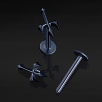 Noir, Croix Inversée Gothique, Filetage Interne, Labret, Titane ASTM F136