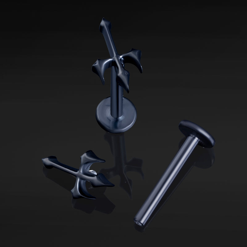Noir, Croix Inversée Gothique, Filetage Interne, Labret, Titane ASTM F136