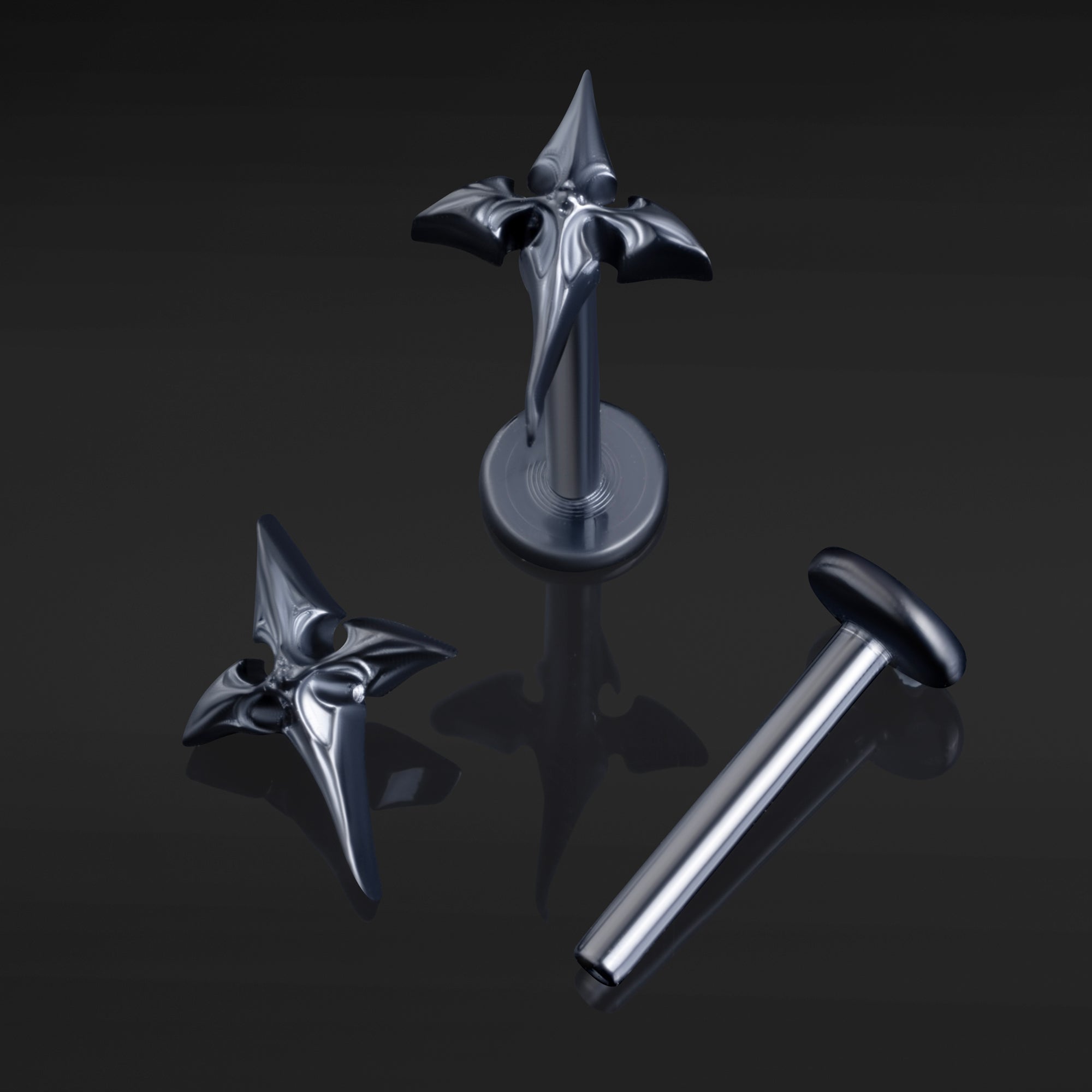 Black, Neo Cross, Internally Threaded, Labret Stud, ASTM F136 Titanium