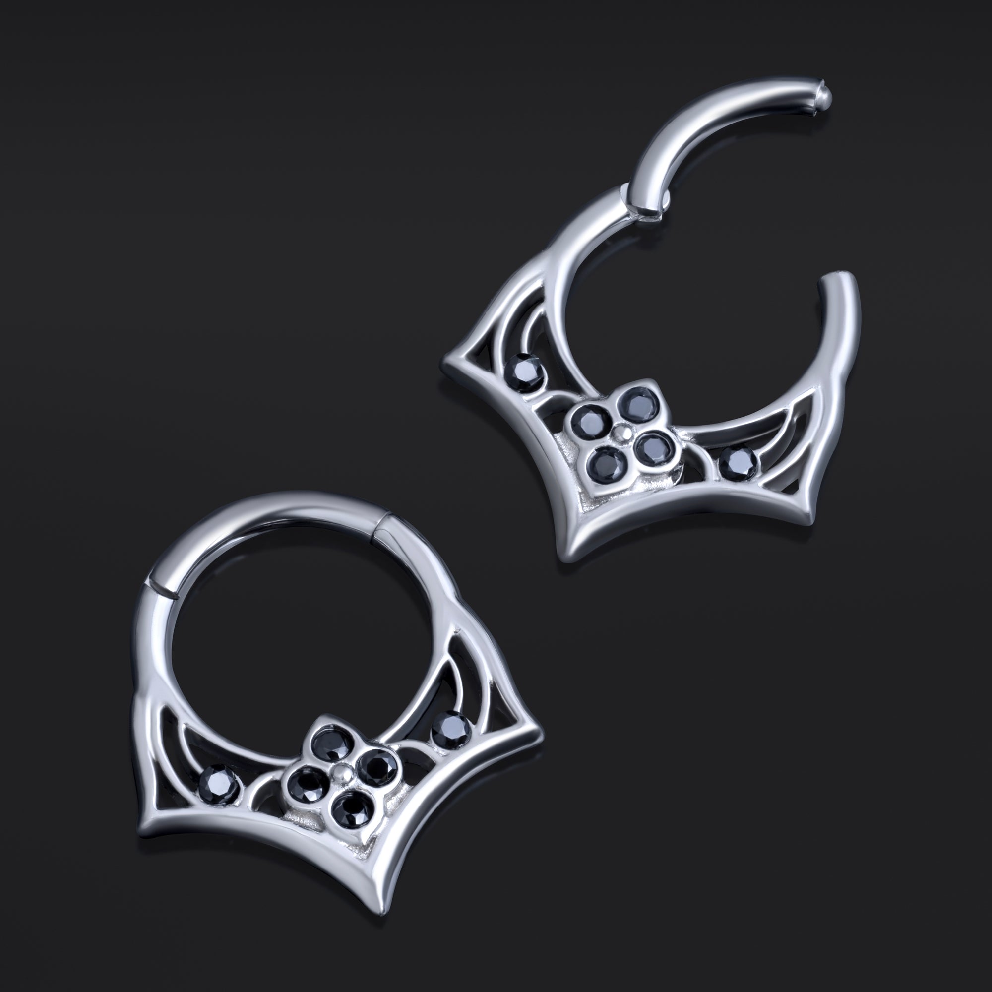 Gothic Black Gem ASTM F136 Titanium Silver Septum Clicker Ring