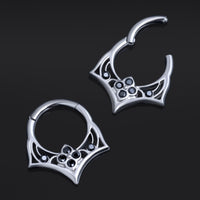 Anneau Clicker Pour Septum En Titane ASTM F136 Argenté Avec Gemme Noire Gothique