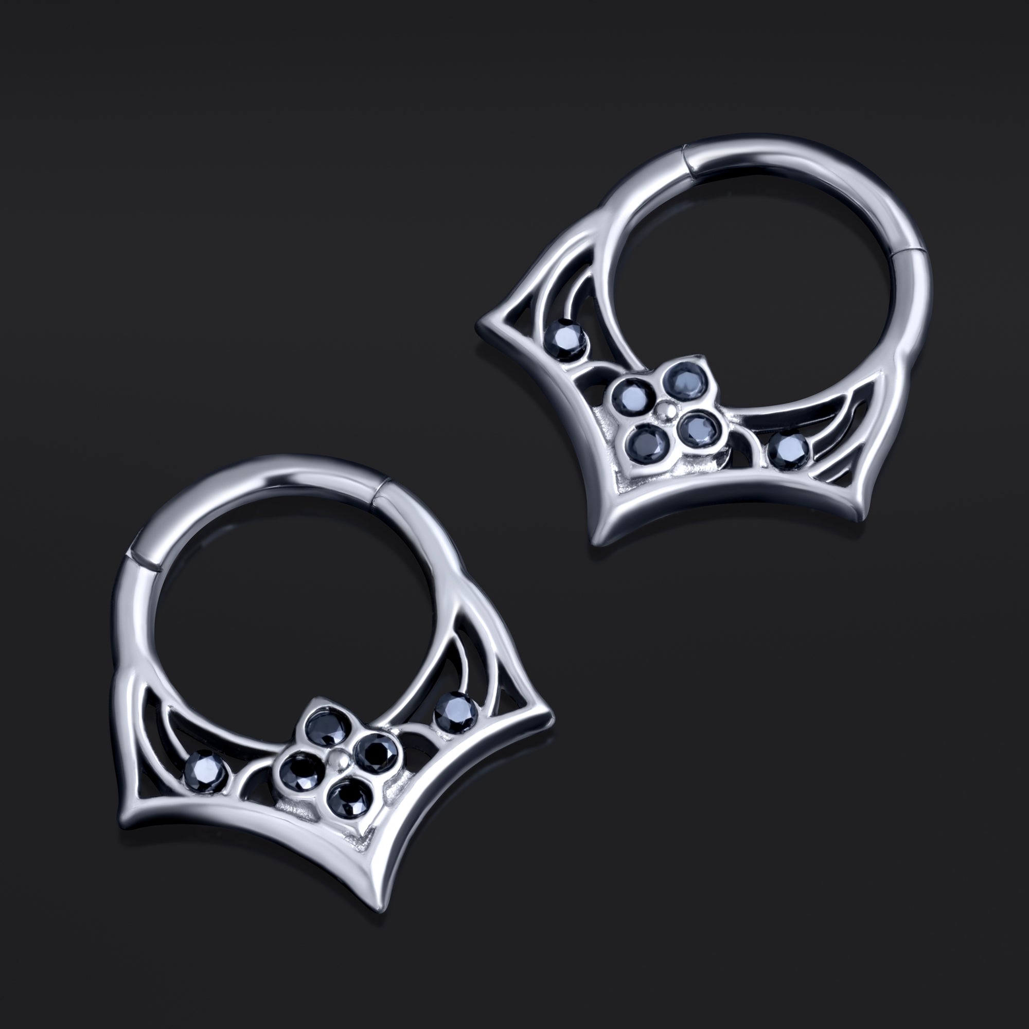 Gothic Black Gem ASTM F136 Titanium Silver Septum Clicker Ring