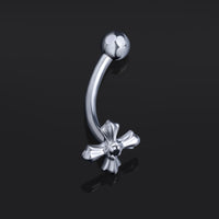 Barbell courbé, argent, croix sertie de gemmes, threadless, titane