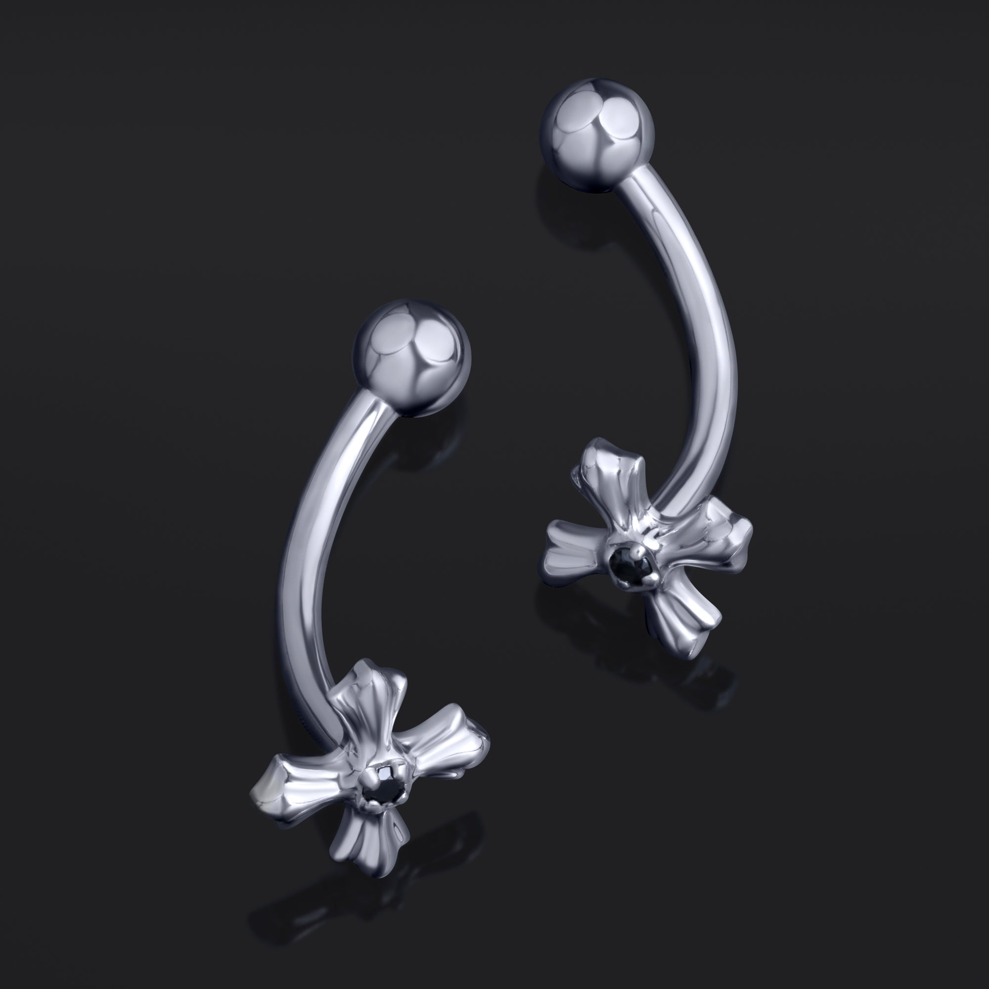Rook Piercing Jewelry, Silver, Jewelled Cross, Threadless, Titanium