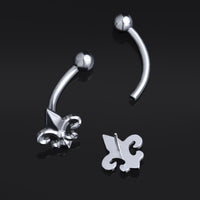 Barbell courbé, argent, Fleur De Lis, threadless, titane
