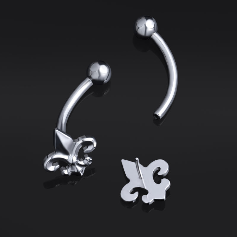 Barbell courbé, argent, Fleur De Lis, threadless, titane