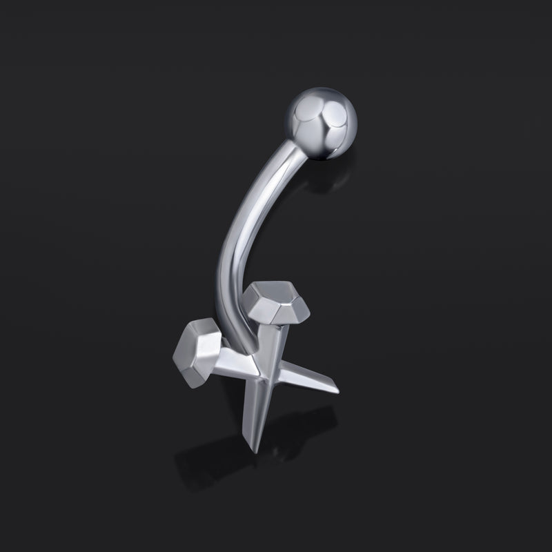 Labret vertical, argent, clous de cercueil, threadless, titane