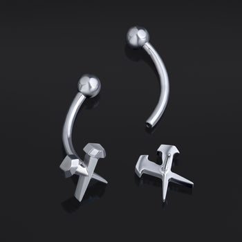 Curved Barbell, Silver, Coffin Nails, Threadless, Titanium