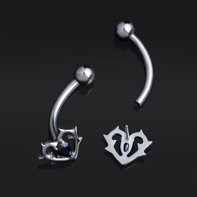 Bijou de piercing rook, argent, cœur serti, threadless, titane