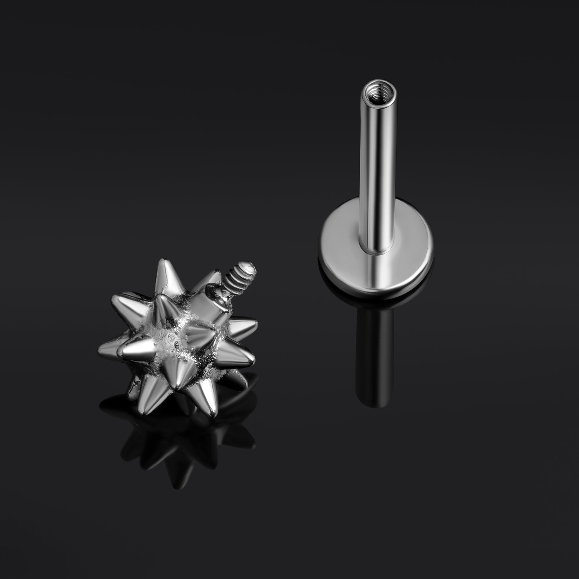 Silver, Spiked Ball, Internally Threaded, Labret Stud, ASTM F136 Titanium