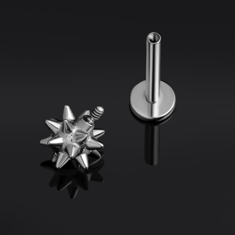 Argent, boule à pointes, filetage interne, labret, titane ASTM F136