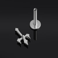 Argent, croix inversée gothique, à filetage interne, labret, titane ASTM F136