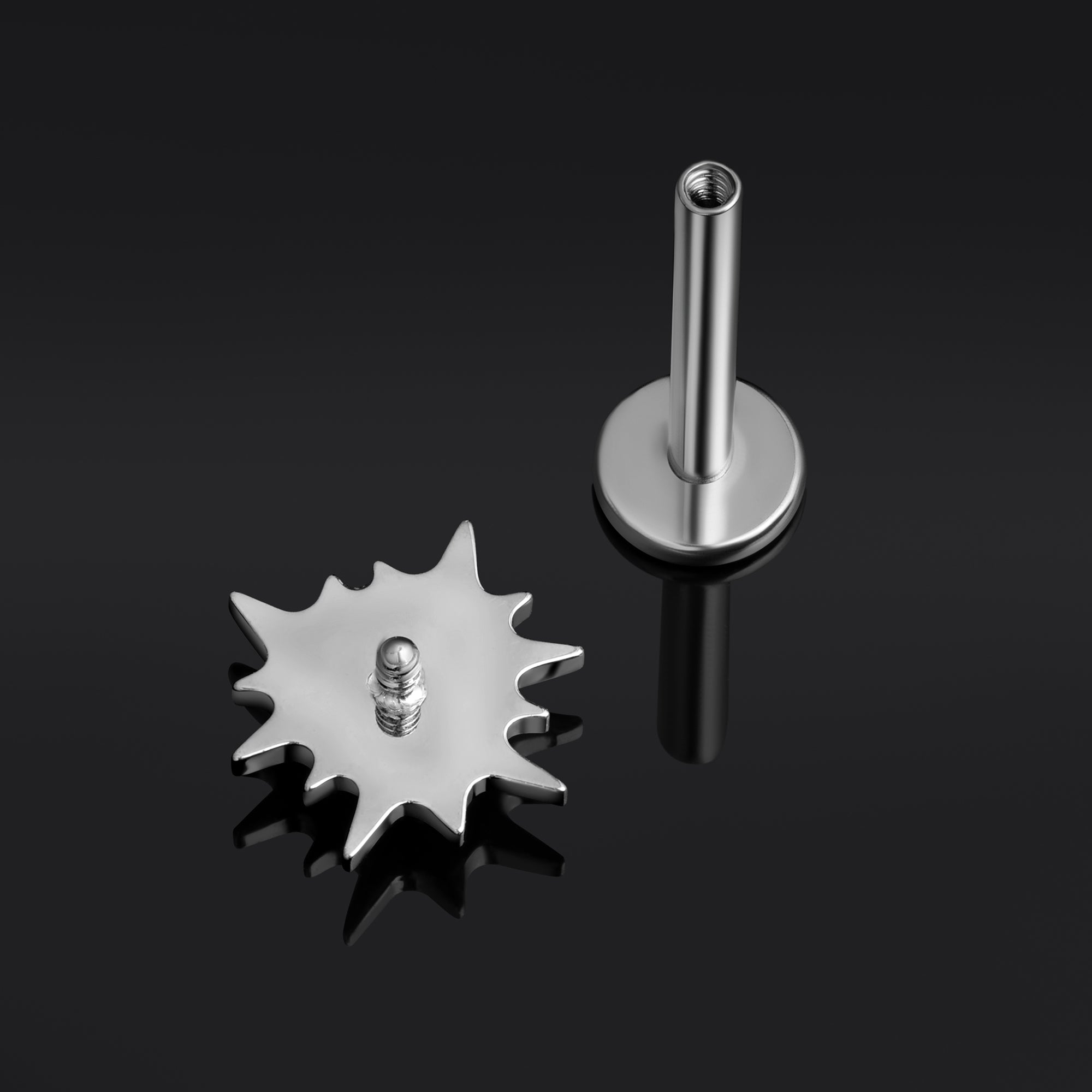 Silver, Spiked Blood Opal Heart, Internally Threaded, Labret Stud, ASTM F136 Titanium