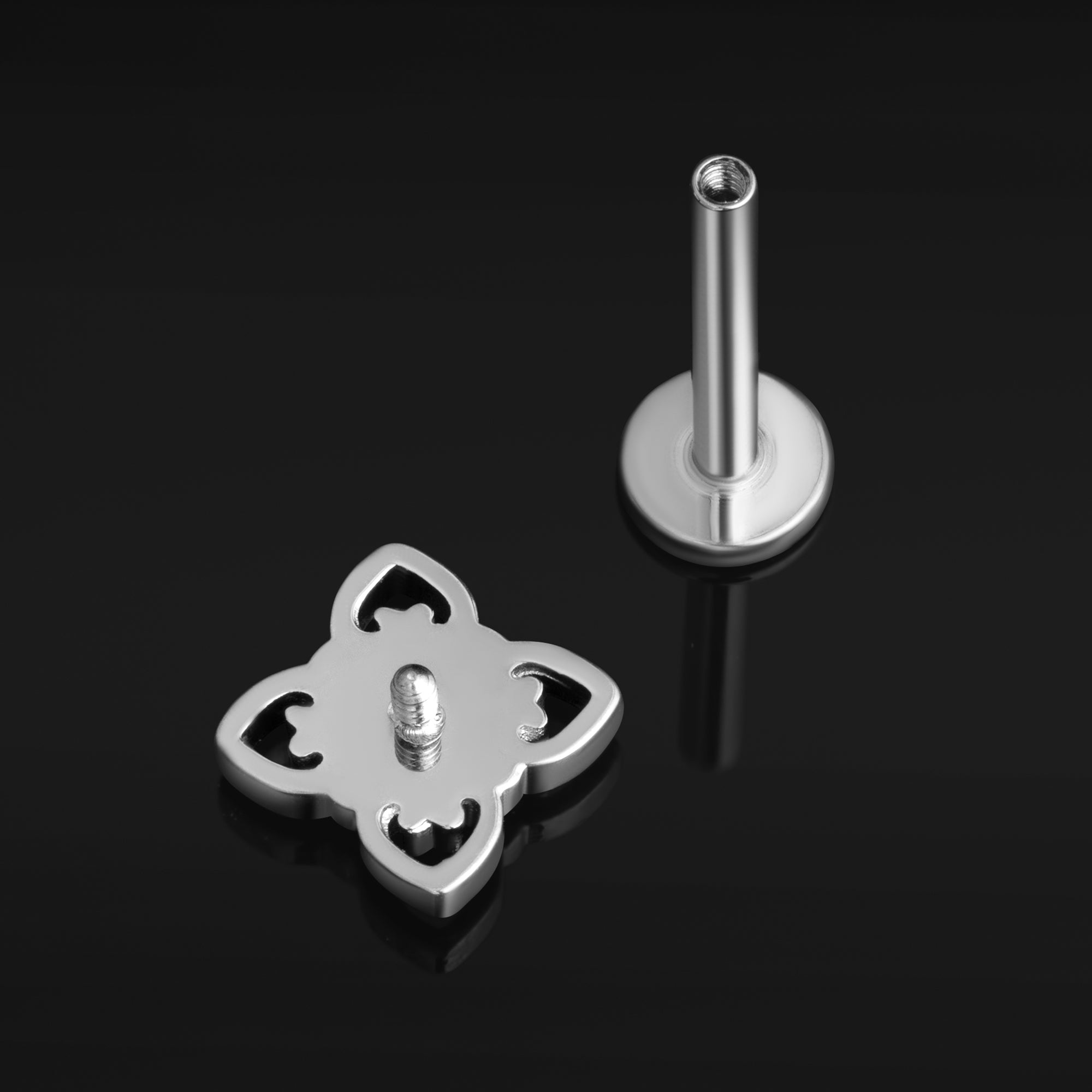Gothic Filigree, Black Stone, Internally Threaded, Labret Stud, ASTM F136 Titanium