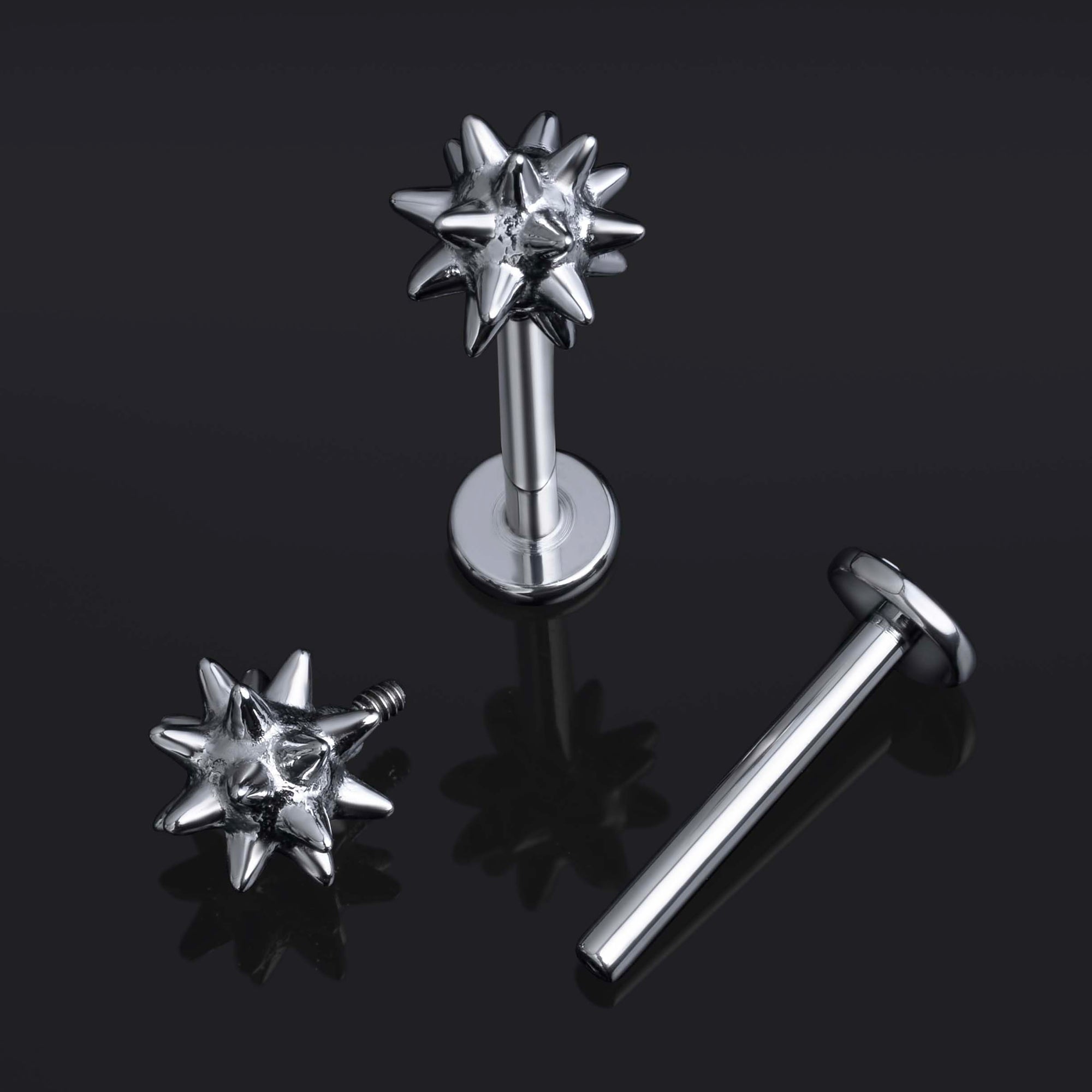 Silver, Spiked Ball, Internally Threaded, Labret Stud, ASTM F136 Titanium