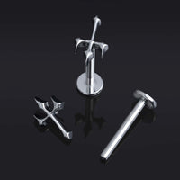 Argent, croix inversée gothique, à filetage interne, labret, titane ASTM F136