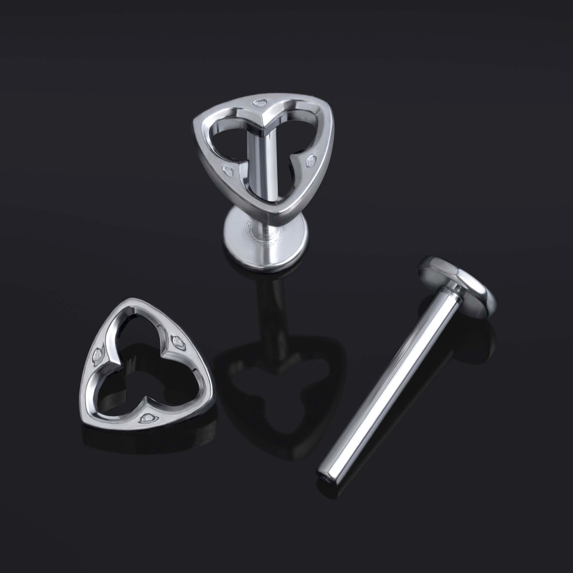 Silver, Gothic Trefoil, Internally Threaded, Labret Stud, ASTM F136 Titanium