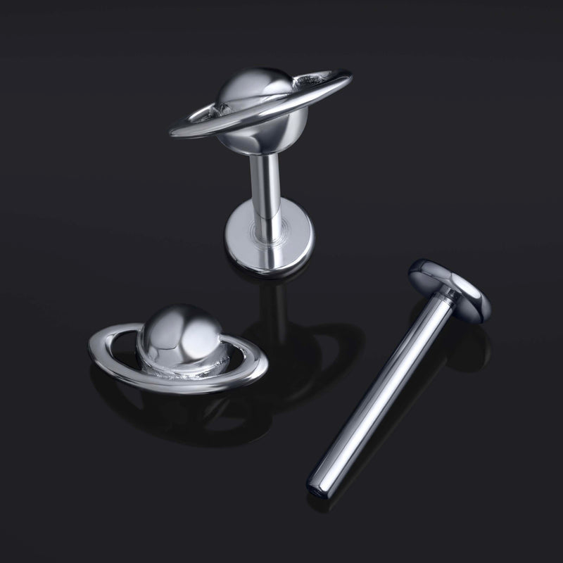 Argent, planète Saturne, filetage interne, labret, titane ASTM F136