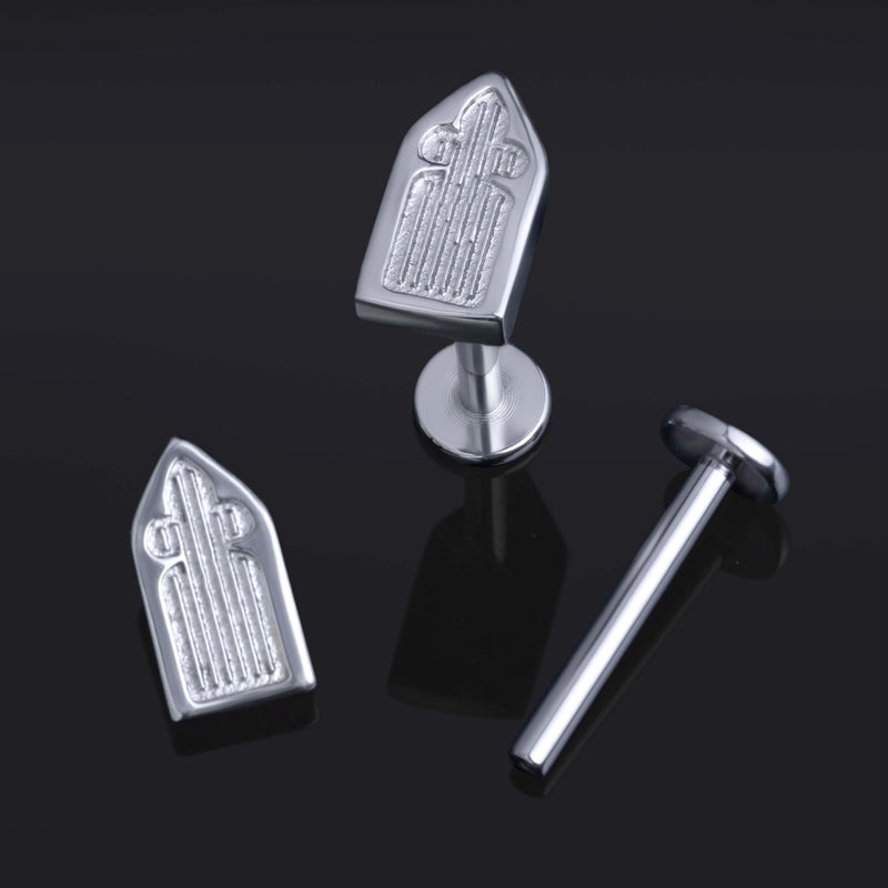 Argenté, fenêtre gothique, filetage interne, piercing labret, titane ASTM F136