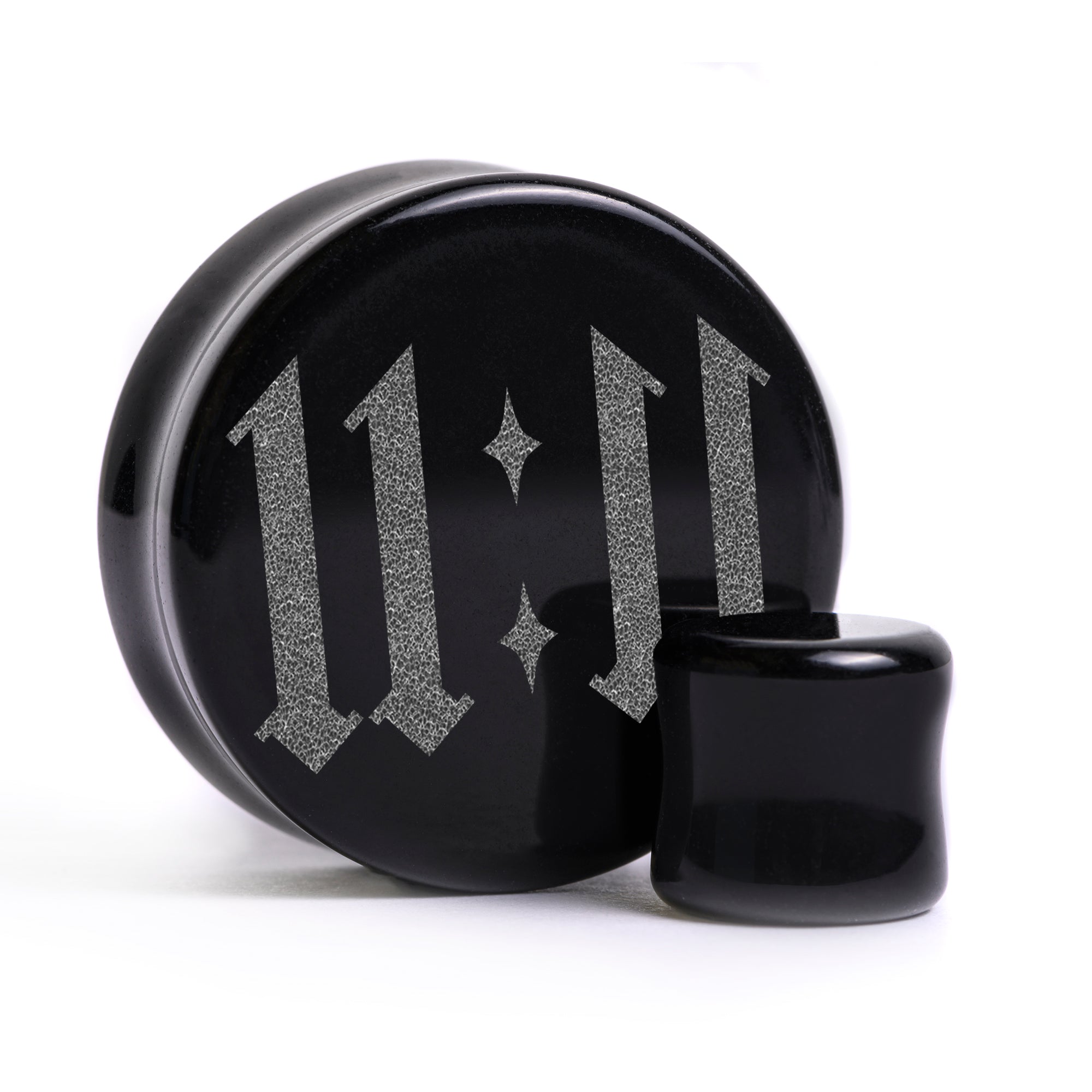 Leviathan Cross Plug / gauge - Schwarzes Glas | Doppelaufgeweitet mit flachem Gesicht
