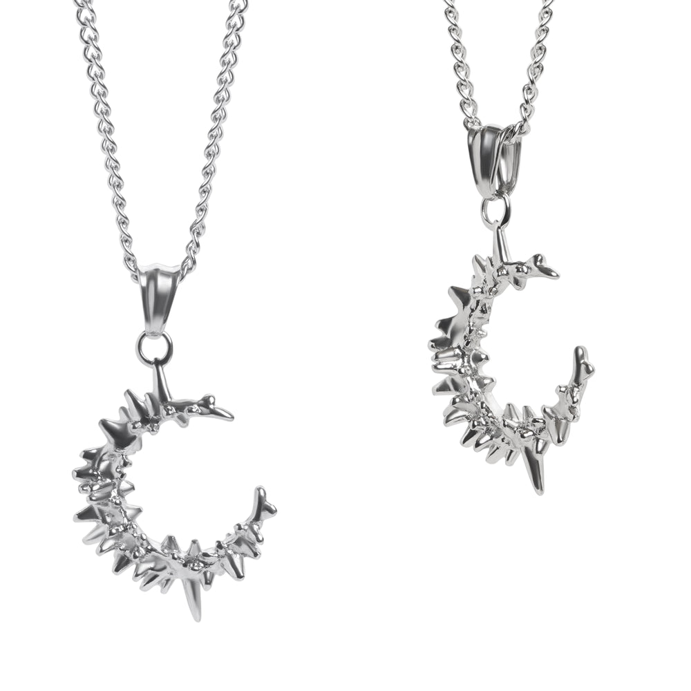 Silver Spiked Crescent Moon Pendant Necklace - Silver Spiked Crescent Moon Pendant Necklace / Alernative / Gothic Jewellery 