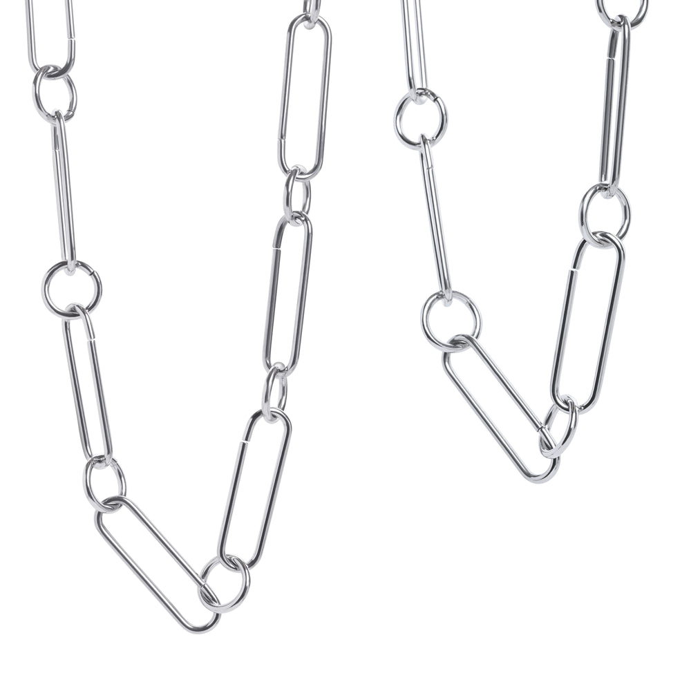 Silver chain necklace on a white background