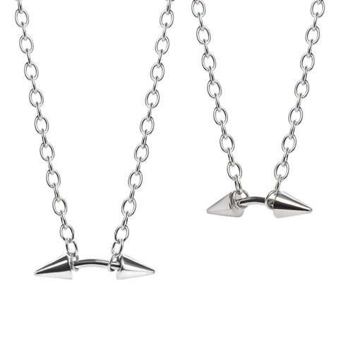Silver Steel Large Spiked Curved Barbell Chain Choker Necklace