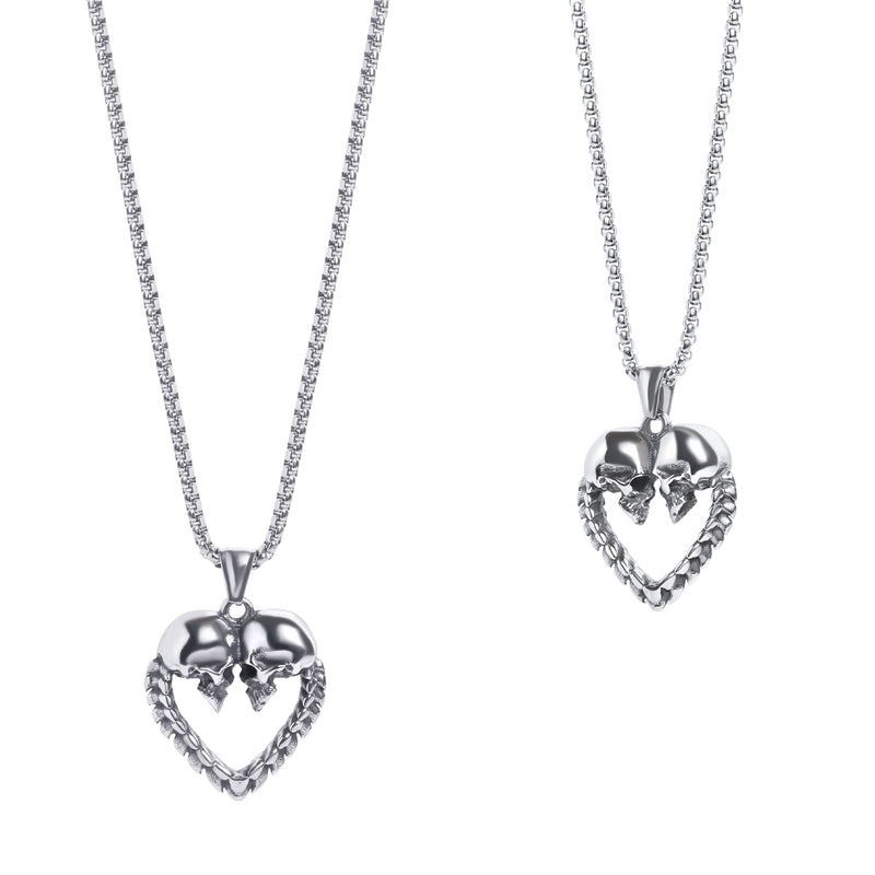 Collier pendentif cœur squelette en argent