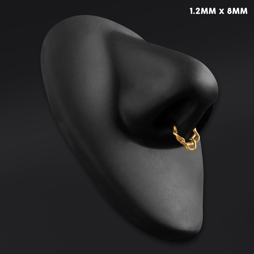 Gold Twisted Thorns ASTM F136 Titanium Segment Clicker Septum Nose Ring - ASTM F136 Titanium Hinged Gold Twisted Thorns Segment Ring for Nose / Septum 1.2mm 
