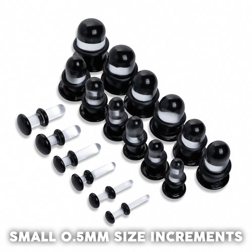 Dead Stretching Kit - Clear & Black Glass Ear Plugs / Ear Stretching Kits