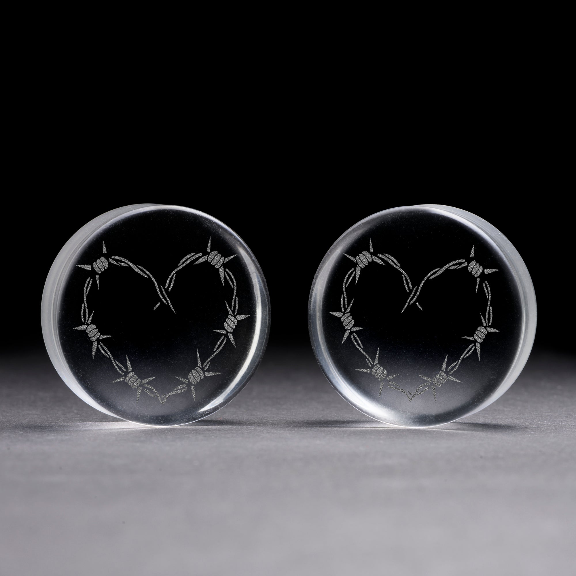 Barbed Wire Heart Tattoo Plug / Gauge - Clear Glass | Flat Faced Double Flare