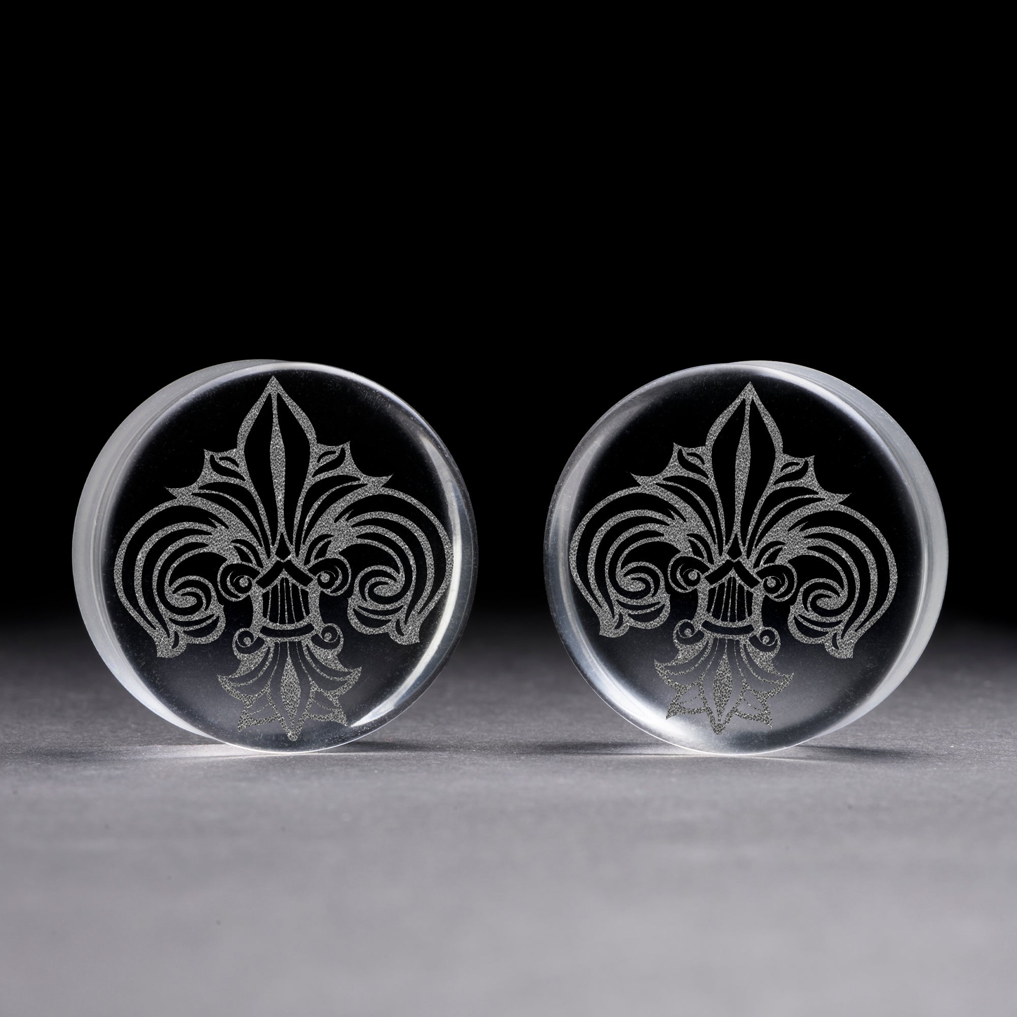 Fleur De Lis Lilly Plug / Messgerät - Klares Glas | Flache Doppelkonische Ausweitung