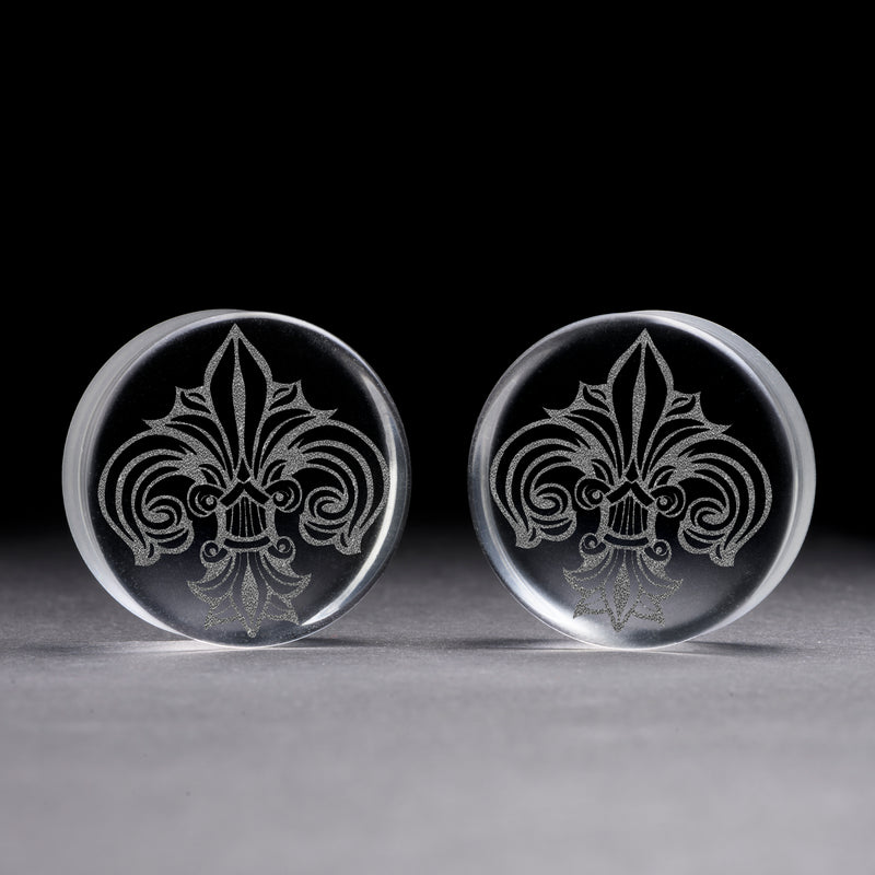Plug / Gauge Fleur De Lis Lilly - Verre transparent | Face plate double évasé