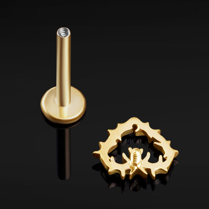 Clou de labret, doré, cœur en fil barbelé, filetage interne, titane, calibre 1,2 mm
