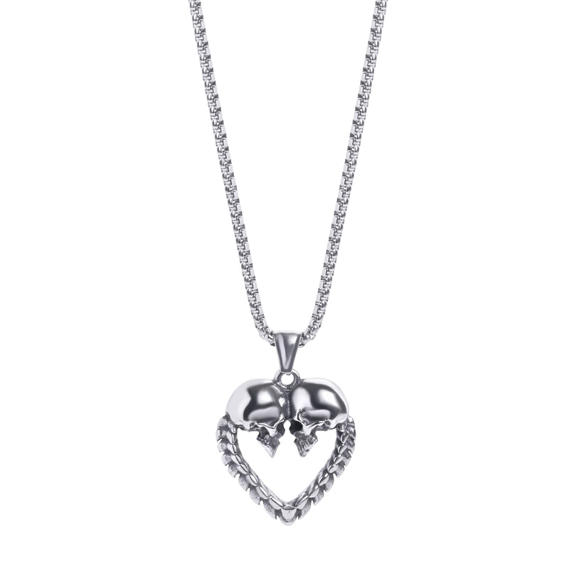 Collier pendentif cœur squelette en argent