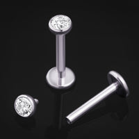 Argent, pierre CZ sertie en biseau, filetage interne, labret, tige en titane