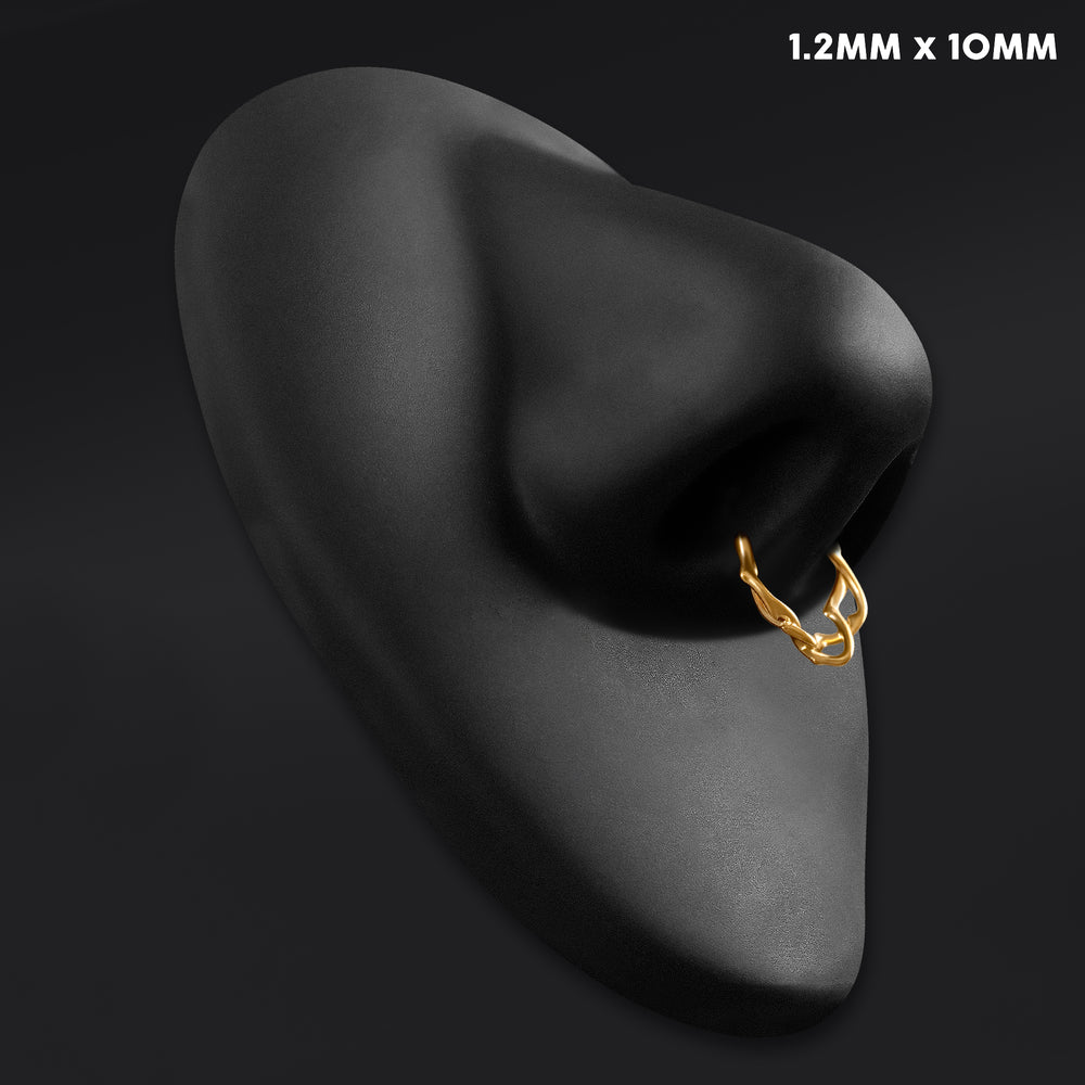 Gold Twisted Thorns ASTM F136 Titanium Segment Clicker Septum Nose Ring - ASTM F136 Titanium Hinged Gold Twisted Thorns Segment Ring for Nose / Septum 1.2mm 